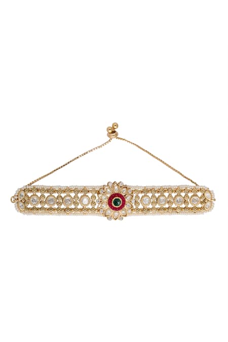 Nazaakat By Samara Singh Ruby & Green Kundan Bracelet 
