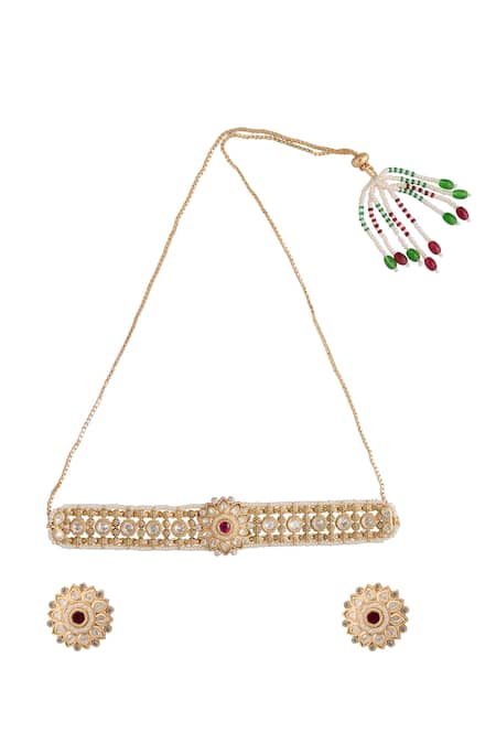 Nazaakat By Samara Singh Ruby & White Kundan Choker Necklace Set 