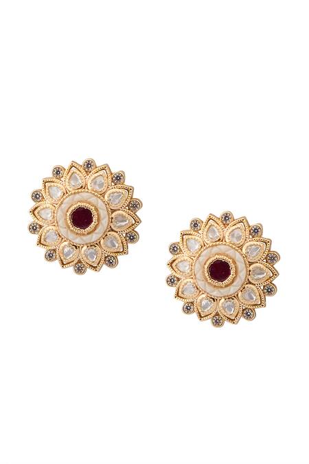 Shop Nazaakat By Samara Singh Red Stones Ruby And White Kundan Choker Necklace Set Shop_Nazaakat By Samara Singh_Red Stones Ruby And White Kundan Choker Necklace Set