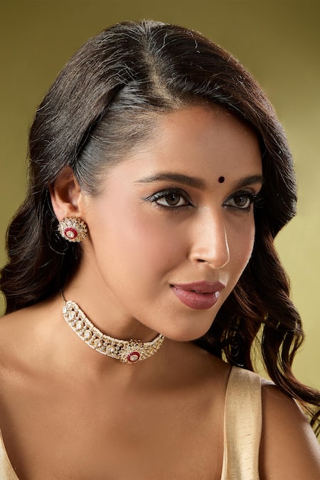 Nazaakat By Samara Singh Ruby Kundan Choker Necklace Set 