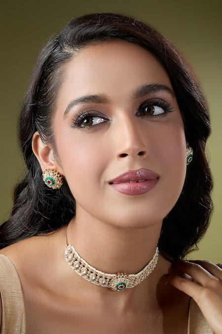 Buy Nazaakat By Samara Singh Red Zari Ruby And Green Kundan Choker Necklace Set Online at Aza Fashions Buy_Nazaakat By Samara Singh_Red Zari Ruby And Green Kundan Choker Necklace Set _Online_at_Aza_Fashions