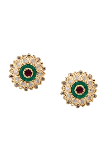 Nazaakat By Samara Singh Red Zari Ruby And Green Kundan Choker Necklace Set at Aza Fashions Nazaakat By Samara Singh_Red Zari Ruby And Green Kundan Choker Necklace Set _at_Aza_Fashions