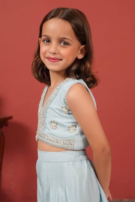 Buy_Suruchi Parakh_Blue Georgette, Crepe Embroidery Top With Flared Pant _Online_at_Aza_Fashions