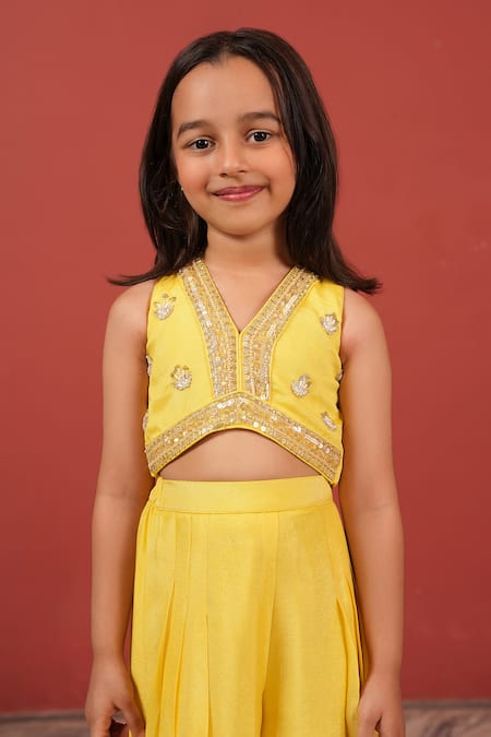 Suruchi Parakh_Yellow Georgette Embroidery Top With Flared Pant _Online_at_Aza_Fashions