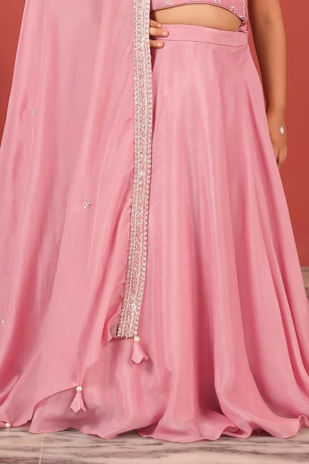 Buy_Suruchi Parakh_Pink Georgette, Crepe Tassels, Embroidery, Sequins Work Lehenga Set _Online_at_Aza_Fashions