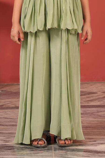 Suruchi Parakh_Green Georgette, Crepe Sequins Embroidered Peplum Top With Pant _Online_at_Aza_Fashions