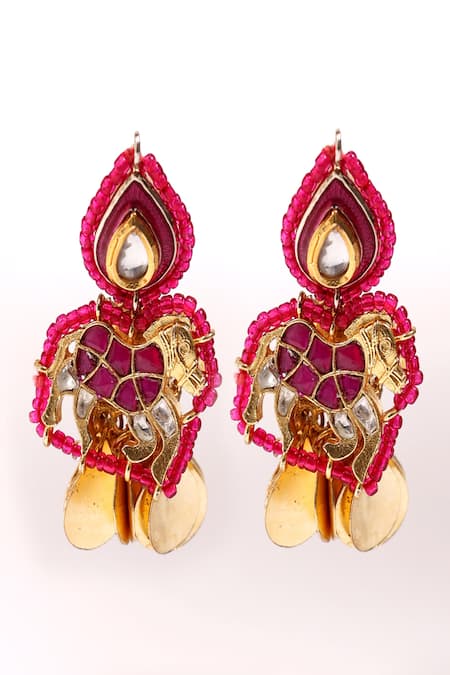 Dugran By Dugristyle Pink Beads, Stones, Roshan Andaz Drop Earrings 