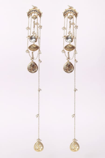 Shop Dugran By Dugristyle Multi Color Stones, Beads, Pearls Hara Khazana Drop Earrings at Aza Fashions Shop_Dugran By Dugristyle_Multi Color Stones, Beads, Pearls Hara Khazana Drop Earrings _at_Aza_Fashions