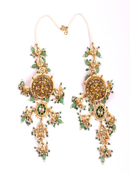 Dugran By Dugristyle Green Stones, Beads, Pearls Sabz Mehfil Drop Earrings 