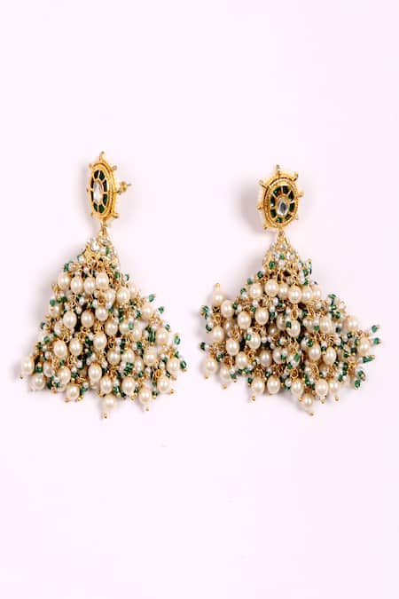 Dugran By Dugristyle Green Pearls, Beads, Gemstones Hara Andaz Jhumkas 