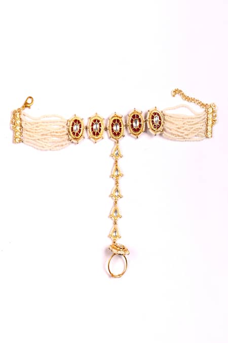Dugran By Dugristyle Red Pearls, Stones Surkh Jhalak Hath Phool 