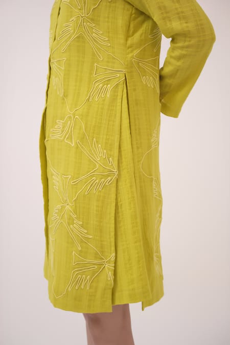 Buy_Ruchi Marodia_Green Cotton Embroidery Collared Mendaka Shirt Dress _Online_at_Aza_Fashions