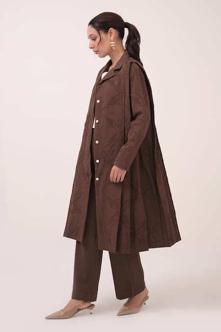 Ruchi Marodia_Brown Embroidery Mandarin Collar Mendaka 3d Jacket _Online_at_Aza_Fashions