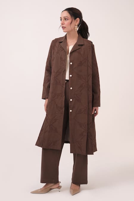 Buy_Ruchi Marodia_Brown Embroidery Mandarin Collar Mendaka 3d Jacket _Online_at_Aza_Fashions