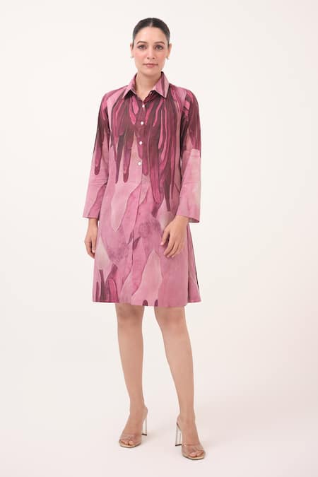 Ruchi Marodia Watercolour Lotus Print Shirt Dress 