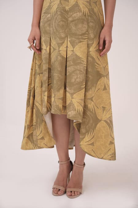 Buy_Ruchi Marodia_Green Round Neck Mendaka Asymmetric Dress _Online_at_Aza_Fashions