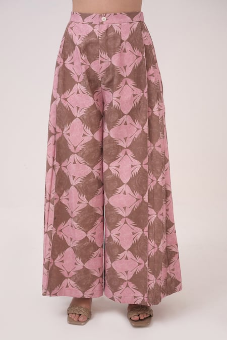 Buy_Ruchi Marodia_Pink Hemp Keyhole Neck Mendaka Top With Box Pleated Pant 