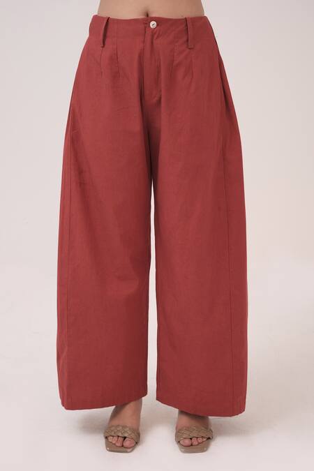 Buy_Ruchi Marodia_Red Cotton Embroidery V-neck Hand Panelled Kurta And Pant Set _Online_at_Aza_Fashions