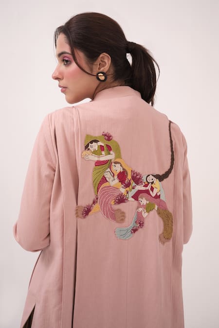 Ruchi Marodia_Pink Embroidery Mandarin Collar Hand Pastel Jacket _Online_at_Aza_Fashions