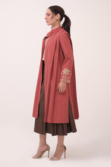 Ruchi Marodia_Pink Embroidery Mandarin Collar Hand Berry Jacket _Online_at_Aza_Fashions