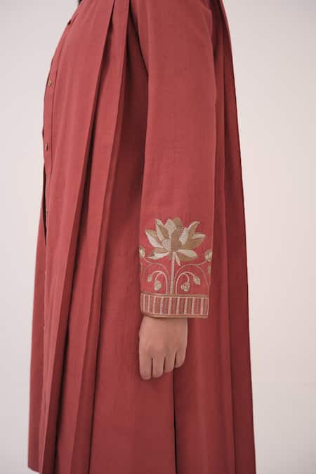 Shop_Ruchi Marodia_Pink Embroidery Mandarin Collar Hand Berry Jacket _Online_at_Aza_Fashions