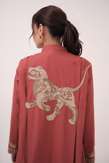 Ruchi Marodia_Pink Embroidery Mandarin Collar Hand Berry Jacket _at_Aza_Fashions