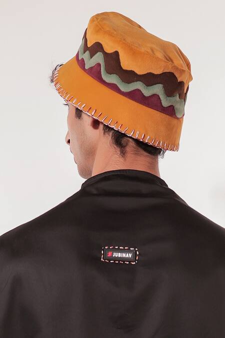 Jubinav Chadha_Yellow Patchwork Mustard Quilted Bucket Hat _Online_at_Aza_Fashions