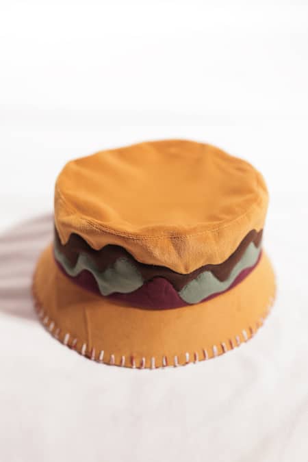 Buy_Jubinav Chadha_Yellow Patchwork Mustard Quilted Bucket Hat _Online_at_Aza_Fashions