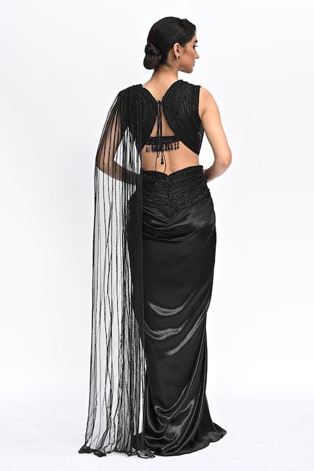 Rabiya Savlani Sculpted Black Saree Gown 