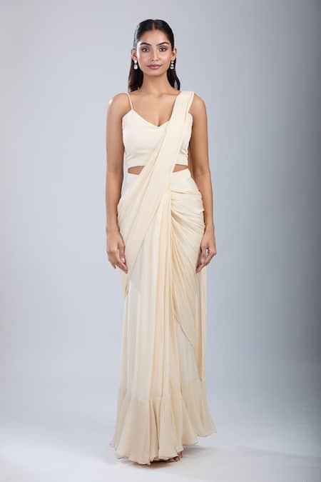 Buy Samyukta Singhania Beige Chinon, Tissue Beads V-neck, Embellished Jacket And Pre-draped Saree Set Online at Aza Fashions Buy_Samyukta Singhania_Beige Chinon, Tissue Beads V-neck, Embellished Jacket And Pre-draped Saree Set _Online_at_Aza_Fashions