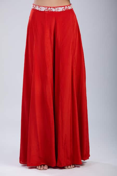 Samyukta Singhania_Orange Chinon Embroidery One Shoulder Embellished Top With Palazzo _at_Aza_Fashions