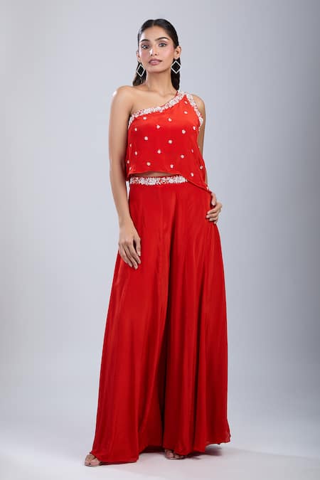 Samyukta Singhania Embellished One Shoulder Top With Palazzo