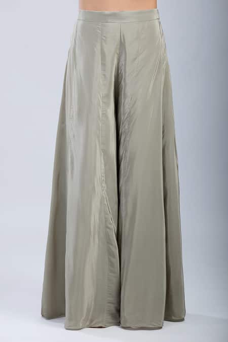 Buy_Samyukta Singhania_Green Crepe Sequins, Embroidery Asymmetric Embellished Tunic With Sharara _Online_at_Aza_Fashions