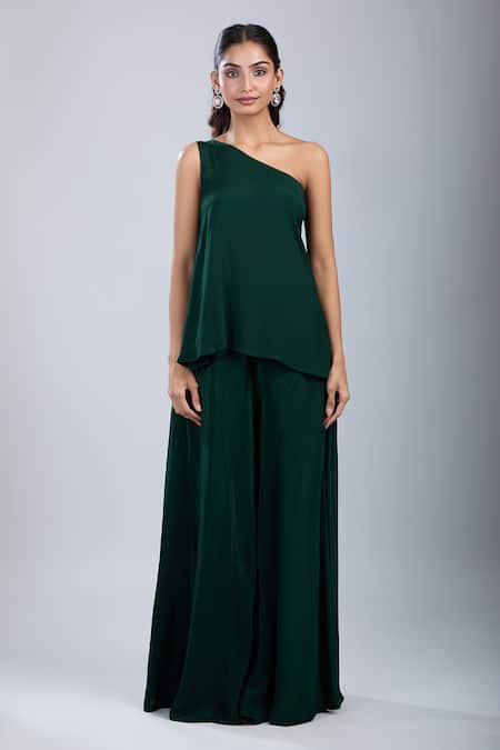 Buy_Samyukta Singhania_Green Crepe Embroidery Asymmetric Embellished Tunic With Sharara _Online_at_Aza_Fashions