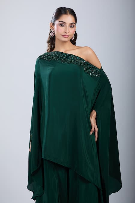 Shop_Samyukta Singhania_Green Crepe Embroidery Asymmetric Embellished Tunic With Sharara _Online_at_Aza_Fashions