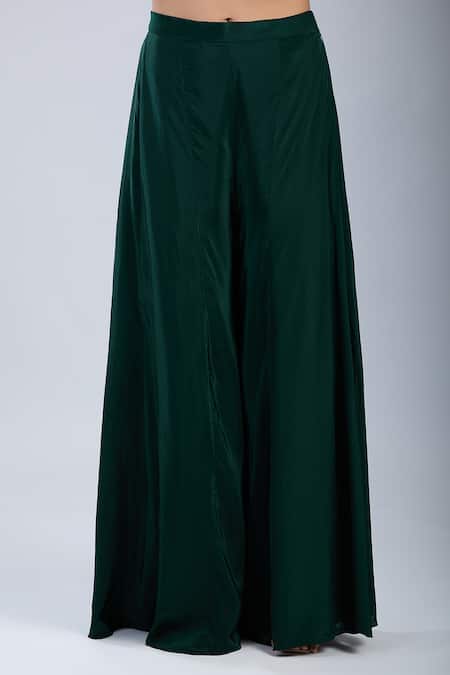 Samyukta Singhania_Green Crepe Embroidery Asymmetric Embellished Tunic With Sharara _at_Aza_Fashions