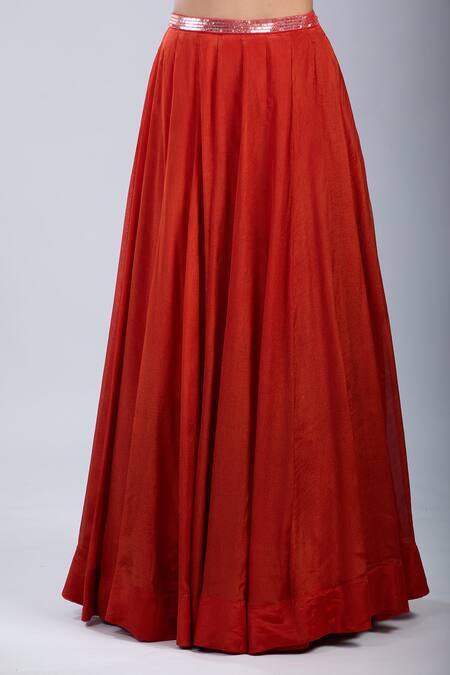 Buy_Samyukta Singhania_Orange Chinon Sequins, Embroidery Floral Embellished Blouse And Skirt Set _Online_at_Aza_Fashions