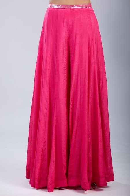 Buy_Samyukta Singhania_Pink Chinon Sequins, Embroidery Round Neck Floral Embellished Blouse Palazzo Set _Online_at_Aza_Fashions
