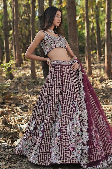 Panihari Raw Silk Bridal Embroidered Lehenga Set 