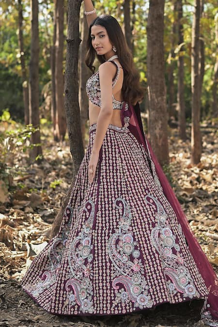 Panihari Raw Silk Bridal Embroidered Lehenga Set 