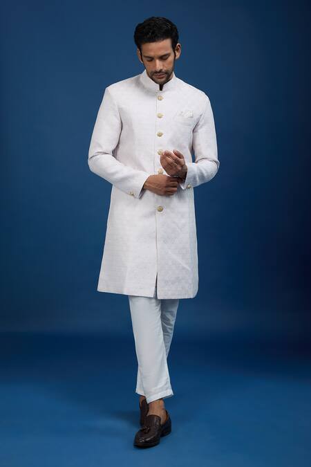 Arihant Rai Sinha Purple Jacquard, Polyester, Viscose Paisley Pattern Sherwani Set Online at Aza Fashions Arihant Rai Sinha_Purple Jacquard, Polyester, Viscose Paisley Pattern Sherwani Set _Online_at_Aza_Fashions