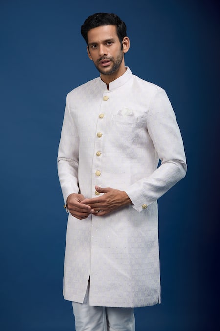 Shop Arihant Rai Sinha Purple Jacquard, Polyester, Viscose Paisley Pattern Sherwani Set Online at Aza Fashions Shop_Arihant Rai Sinha_Purple Jacquard, Polyester, Viscose Paisley Pattern Sherwani Set _Online_at_Aza_Fashions