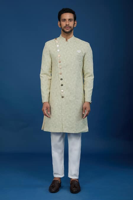 Shop Arihant Rai Sinha Gray Jacquard, Polyester, Viscose Embroidery, Sequins Work Sherwani Set Online at Aza Fashions Shop_Arihant Rai Sinha_Gray Jacquard, Polyester, Viscose Embroidery, Sequins Work Sherwani Set _Online_at_Aza_Fashions