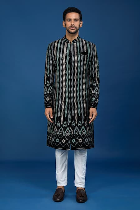 Buy Arihant Rai Sinha Black Velvet, Polyester, Viscose Embroidery, Sequins Dori Sherwani Set Online at Aza Fashions Buy_Arihant Rai Sinha_Black Velvet, Polyester, Viscose Embroidery, Sequins Dori Sherwani Set _Online_at_Aza_Fashions