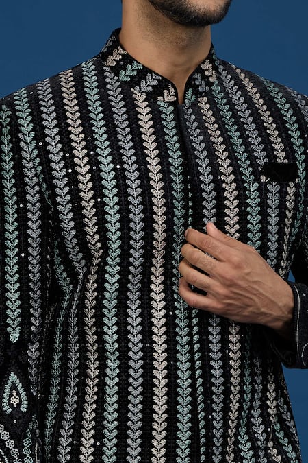 Arihant Rai Sinha Black Velvet, Polyester, Viscose Embroidery, Sequins Dori Sherwani Set at Aza Fashions Arihant Rai Sinha_Black Velvet, Polyester, Viscose Embroidery, Sequins Dori Sherwani Set _at_Aza_Fashions