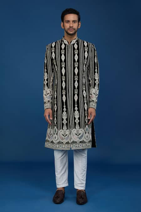 Buy Arihant Rai Sinha Black Velvet, Polyester, Viscose Embroidery, Sequins Dori Sherwani Set Online at Aza Fashions Buy_Arihant Rai Sinha_Black Velvet, Polyester, Viscose Embroidery, Sequins Dori Sherwani Set _Online_at_Aza_Fashions