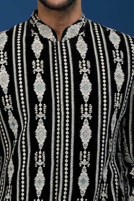 Shop Arihant Rai Sinha Black Velvet, Polyester, Viscose Embroidery, Sequins Dori Sherwani Set Online at Aza Fashions Shop_Arihant Rai Sinha_Black Velvet, Polyester, Viscose Embroidery, Sequins Dori Sherwani Set _Online_at_Aza_Fashions