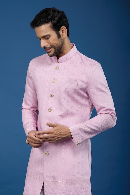 Arihant Rai Sinha Pink Silk, Polyester, Viscose Embroidery, Sequins Leaflet Sherwani Set at Aza Fashions Arihant Rai Sinha_Pink Silk, Polyester, Viscose Embroidery, Sequins Leaflet Sherwani Set _at_Aza_Fashions