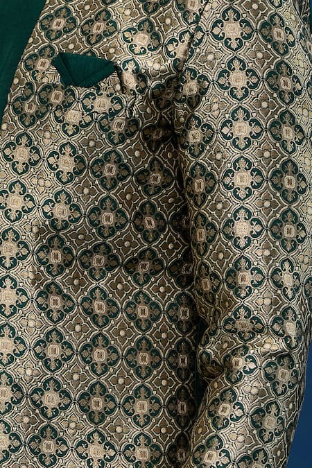 Arihant Rai Sinha Green Silk, Polyester, Viscose Embroidery Mughal Woven Sherwani Set Online at Aza Fashions Arihant Rai Sinha_Green Silk, Polyester, Viscose Embroidery Mughal Woven Sherwani Set _Online_at_Aza_Fashions