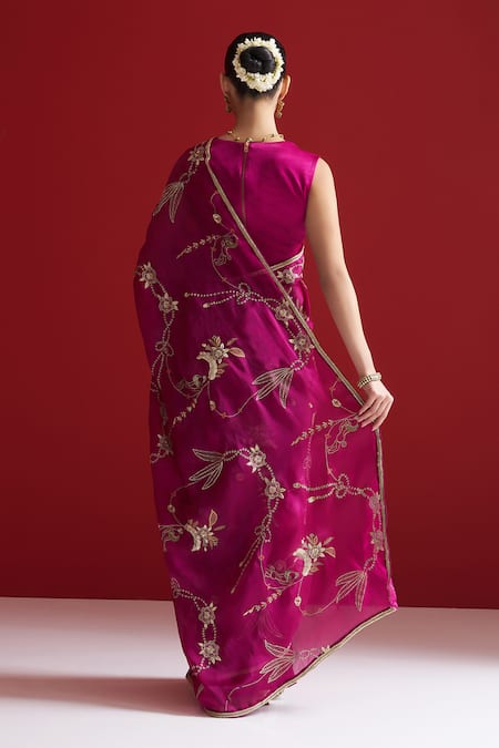 Sitaraa Irajaa Mulberry Wood Purple Embroidered Saree With Blouse
